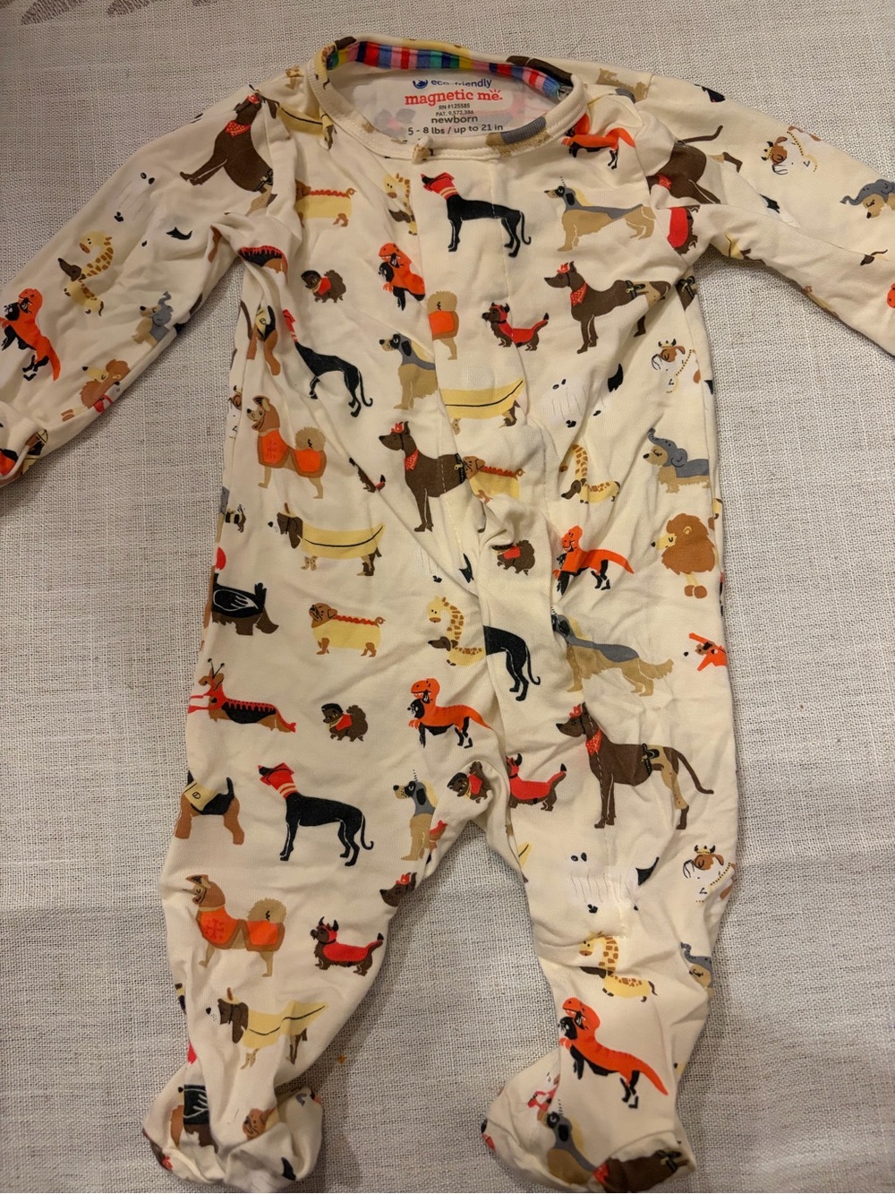 Magnetic Me Cream Dog-Print Footie with Orange, Brown, Black Accents